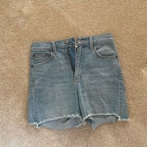 Denim forum, mid-thigh light wash shorts. So cute and perfect for summer
